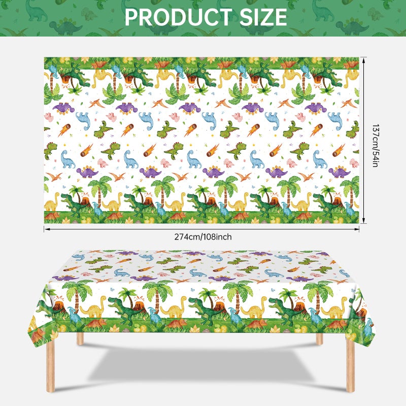 Litmitfu 2 Pcs Dinosuar Tablecloth - Plastic Jungle Animal Dino Party Table Cover, Green Disposable Rectangle Dino Themed Table Cloth for Dinosaur Birthday Decorations Party Supplies Tables Decor, 108x54 Inch - Image 3