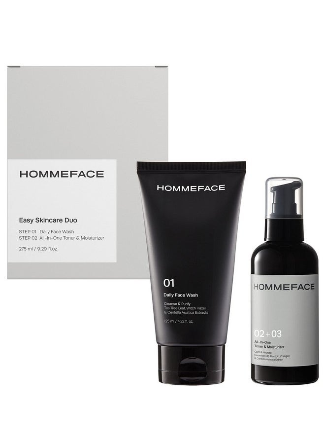 HOMMEFACE HOMMEFACE Men’s Easy Duo Skin Care Set, 2-Step Daily Routine Kit with Facial Cleanser and 2-in-1 Face Toner & Moisturizer for Men, For Oily & Acne-Prone Skin, 9.29 fl.oz.  - Image 1