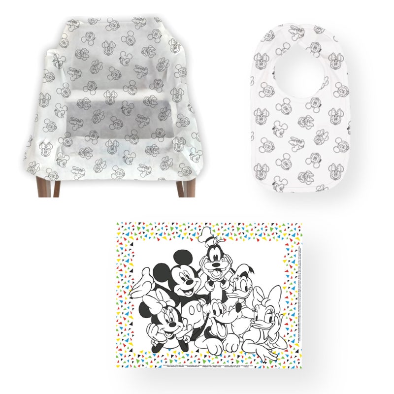 J.L. Childress Disney Baby Dining Out Bundle - Disposable Table Placemats & Bibs for Baby, High Chair Covers for Restaurant, Kids Travel Essentials for Eating - 3 Bundles - Image 1