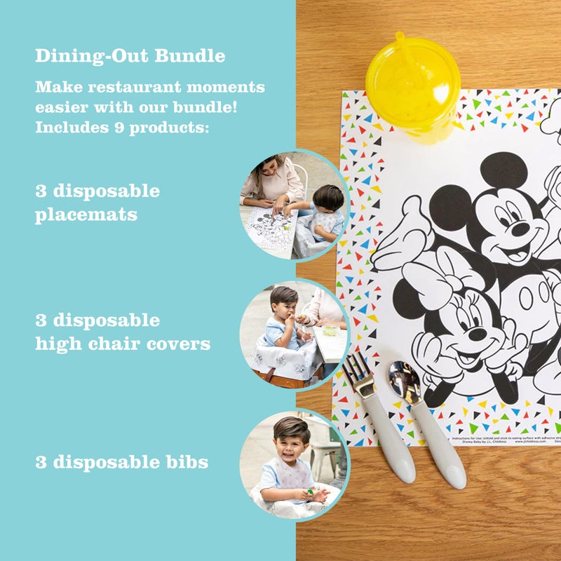 J.L. Childress Disney Baby Dining Out Bundle - Disposable Table Placemats & Bibs for Baby, High Chair Covers for Restaurant, Kids Travel Essentials for Eating - 3 Bundles - Image 2