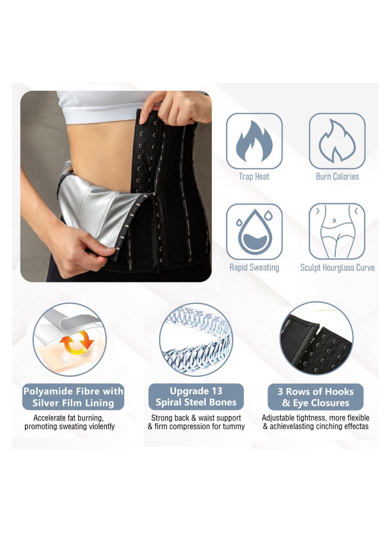 SOLARAE Women Waist Trainer Trimmer Corset Weight Loss Tummy Wrap Workout Belt Sweat Belly Band Sports Girdle Sauna Suit Sweat Waist Trainer for Women Lower Belly Fat Waist Trimmer for Women Size L - Image 3