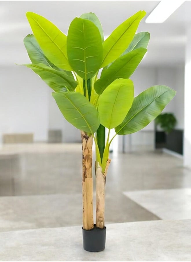ZCM-HAPPY Large Artificial Double Pole Banana Tree 150cm, Nordic Style Indoor and Outdoor Green Plant - Hotel and Garden Potted Decoration, Bird of Paradise Bonsai Ornament  - Image 1