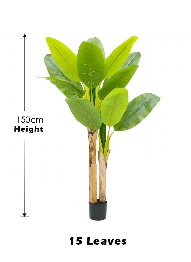 ZCM-HAPPY Large Artificial Double Pole Banana Tree 150cm, Nordic Style Indoor and Outdoor Green Plant - Hotel and Garden Potted Decoration, Bird of Paradise Bonsai Ornament  - Image 2