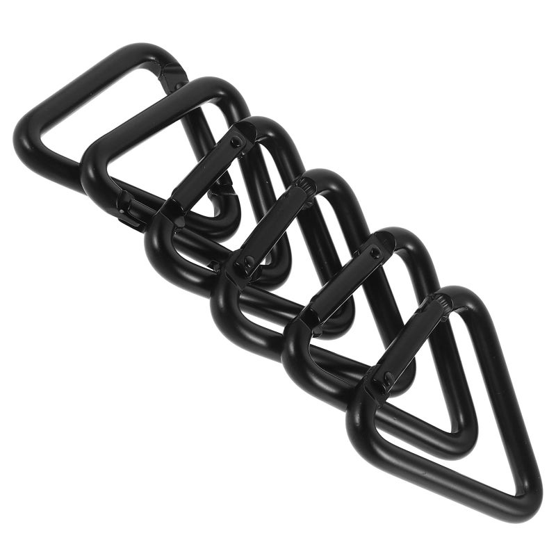 6Pcs Black Aluminum Triangle Carabiner Hooks Heavy Duty Keychain for Outdoor Camping Hiking - Image 2