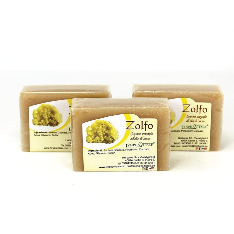 LYNPHA VITALE Sulfur Soap Bar  100 Handmade Natural Bar Soap with Coconut Oil  Sulphur Soap ideal to Nourish and Heal Oily Skins  35 oz  3 Soaps Pack