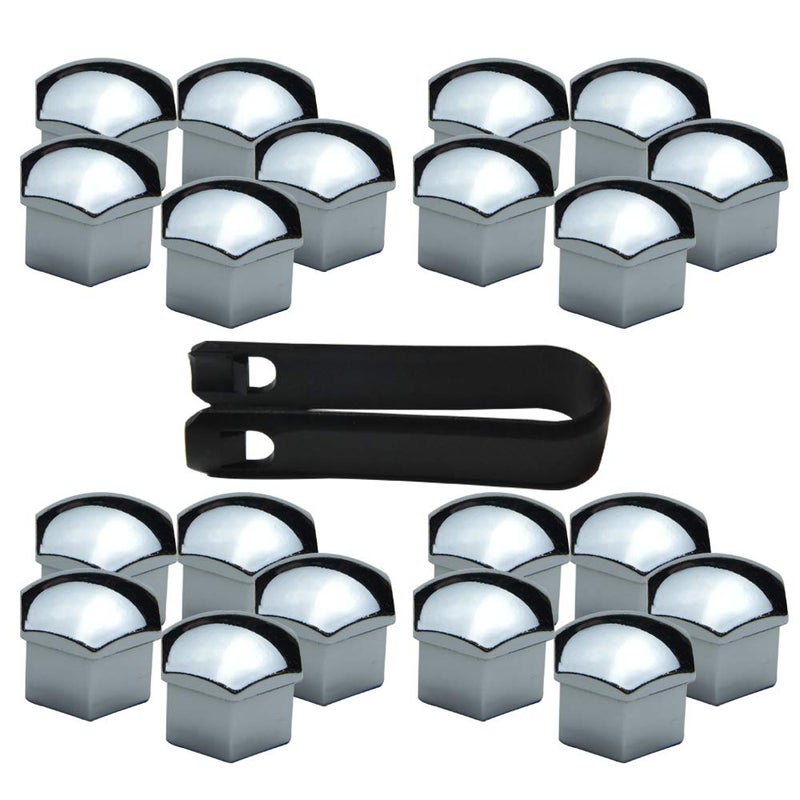 FiveEyes 17MM Wheel Lug Nut Covers Bolt Caps Compatible with Audi BMW Mercedes with Removal Tool 20PCS (Silver) - Image 4
