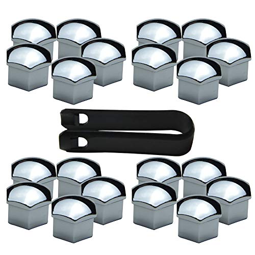 FiveEyes 17MM Wheel Lug Nut Covers Bolt Caps Compatible with Audi BMW Mercedes with Removal Tool 20PCS (Silver) - Image 1