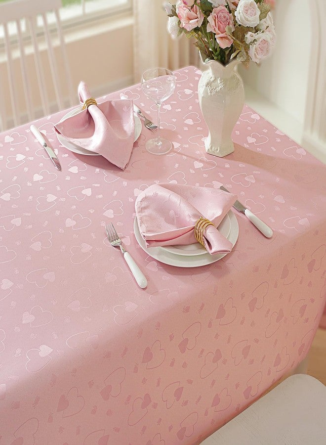 SASTYBALE Mothers Day Tablecloth Rectangle, Pink Table Cloth Love Heart Jacquard Waterproof Table Cover for Mother's Day Wedding Anniversary Dinner (52"x70") - Image 2