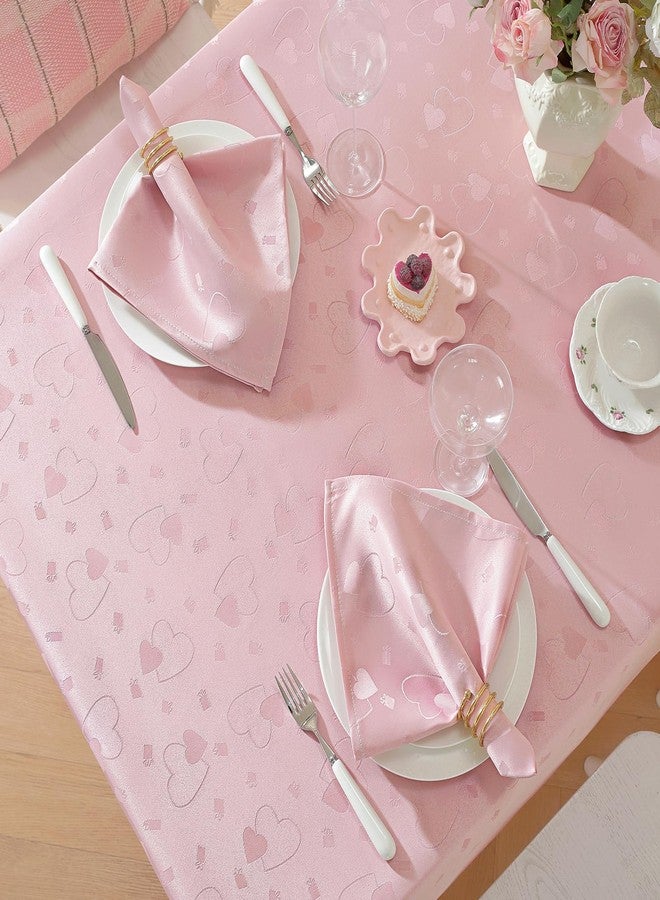 SASTYBALE Mothers Day Tablecloth Rectangle, Pink Table Cloth Love Heart Jacquard Waterproof Table Cover for Mother's Day Wedding Anniversary Dinner (52"x70") - Image 3