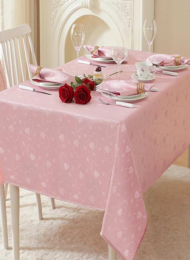 SASTYBALE Mothers Day Tablecloth Rectangle, Pink Table Cloth Love Heart Jacquard Waterproof Table Cover for Mother's Day Wedding Anniversary Dinner (52"x70") - Image 1