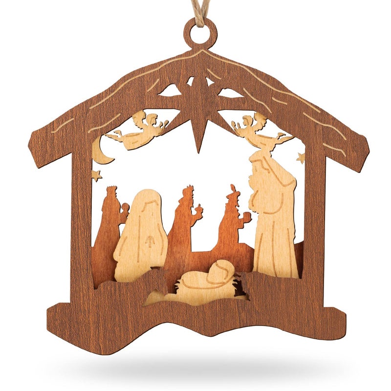زينة شجرة عيد الميلاد كريوو مشهد الميلاد زينة خشبية زينة معلقة هدايا دينية ملهمة للأصدقاء والعائلة المسيحيين للاحتفال بميلاد يسوع 2024