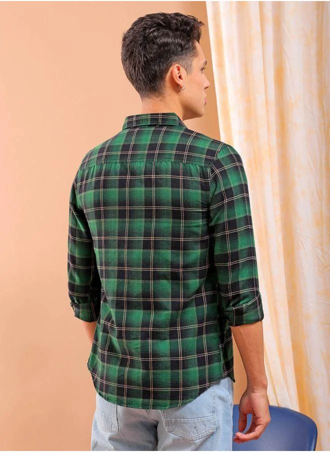 شركة المرآب الهندية Men Slim Fit Checkered Full Sleeves Cutaway Collar Casual Shirt