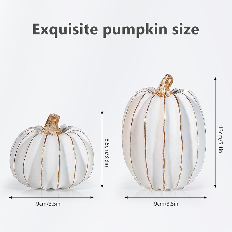 Nuokin 2Pcs Halloween Pumpkin Artificial Resin Pumpkins Decor for Mantel Harvest Autumn Tabletop Decoration Gold Fall Pumpkin Decorations Thanksgiving Table Centerpieces (Set C, ONE Size) - Image 3
