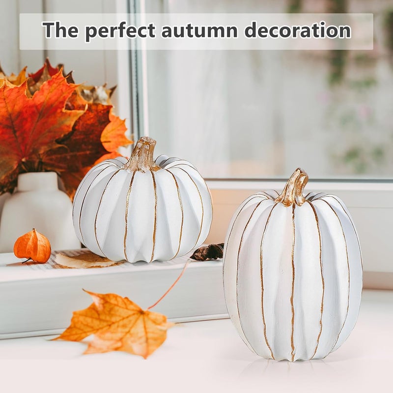 Nuokin 2Pcs Halloween Pumpkin Artificial Resin Pumpkins Decor for Mantel Harvest Autumn Tabletop Decoration Gold Fall Pumpkin Decorations Thanksgiving Table Centerpieces (Set C, ONE Size) - Image 5