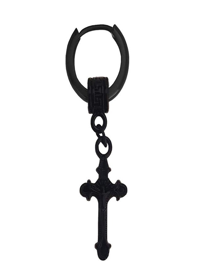 Sullery Religious Jesus Cross Charm Drop Hoop Single Earring Black Stainless Steel Hoop Earring For Men And Women - Image 1