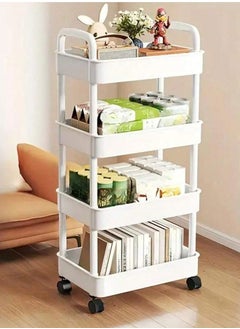 alimforyou 4-Tier Rolling Kitchen Cart Multifunctional Storage Organizer with Handle and 4 Universal Wheels for Kitchen, Bathroom, Living Room, Office (with Handle (White))  - Image 1