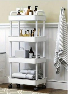 alimforyou 4-Tier Rolling Kitchen Cart Multifunctional Storage Organizer with Handle and 4 Universal Wheels for Kitchen, Bathroom, Living Room, Office (with Handle (White))  - Image 3