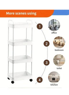 alimforyou 4-Tier Rolling Kitchen Cart Multifunctional Storage Organizer with Handle and 4 Universal Wheels for Kitchen, Bathroom, Living Room, Office (with Handle (White))  - Image 4