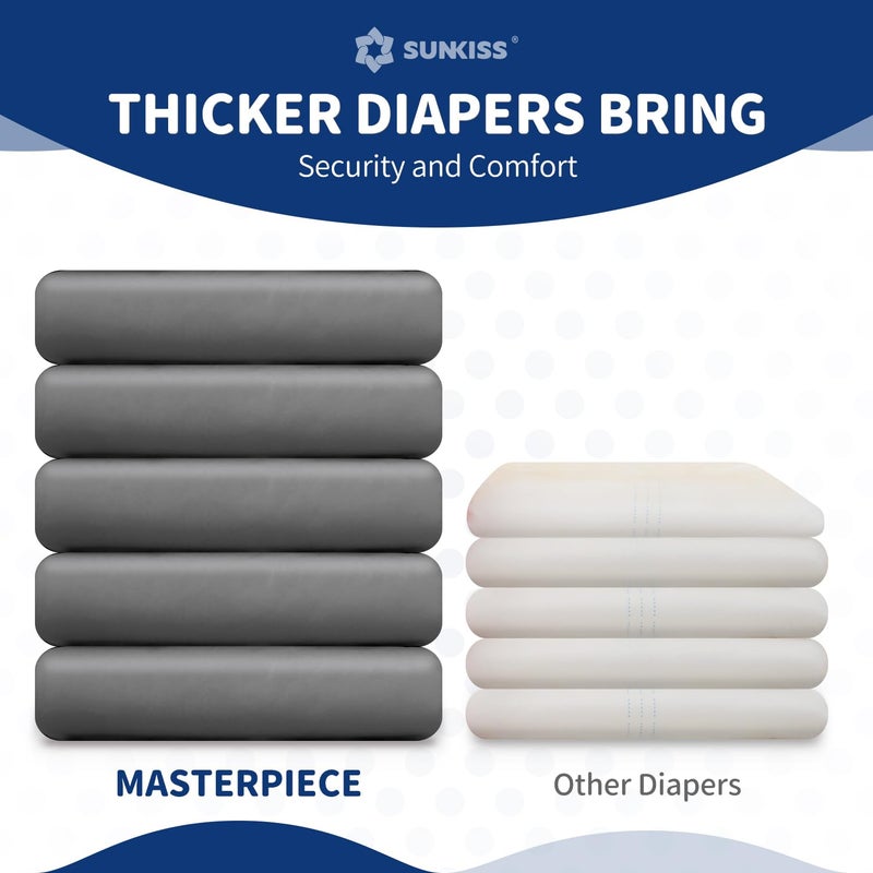 SUNKISS Masterpiece Adult Diapers with Tabs, Unisex Disposable Incontinence Briefs for Women and Men, Odor Control, Grey, S/M, 10 Count - Image 2