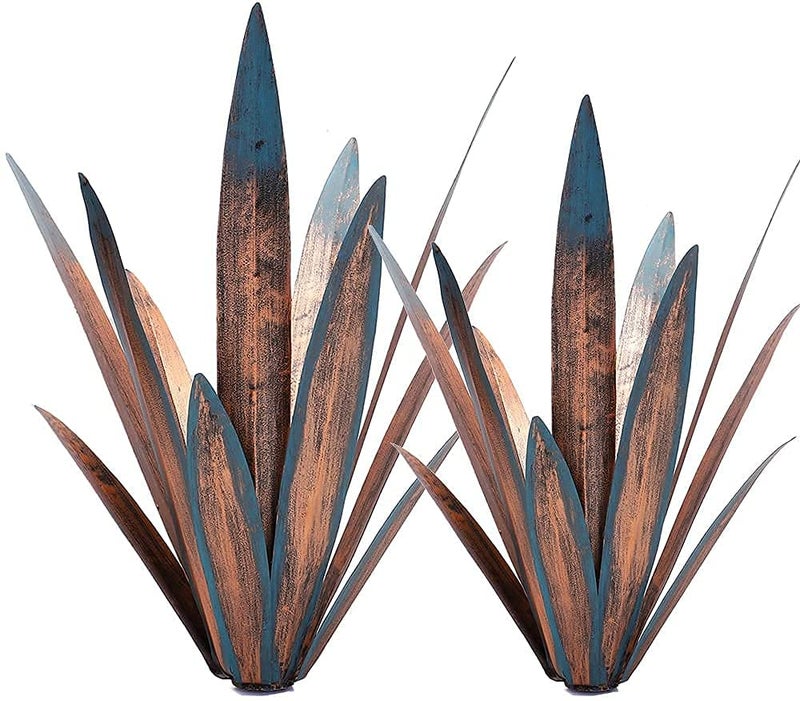 Jesokiibo 2pcs Tequila Rustic Sculpture DIY Metal Agave Plant Home Decor Rustic Hand Painted Metal Agave Garden Ornaments Outdoor Decor Figurines Home Yard Decorations Stakes Lawn Ornamentsâ€¦ - Image 1
