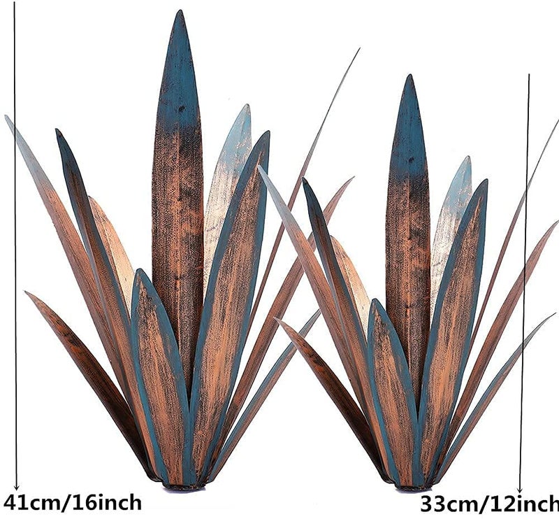 Jesokiibo 2pcs Tequila Rustic Sculpture DIY Metal Agave Plant Home Decor Rustic Hand Painted Metal Agave Garden Ornaments Outdoor Decor Figurines Home Yard Decorations Stakes Lawn Ornamentsâ€¦ - Image 2