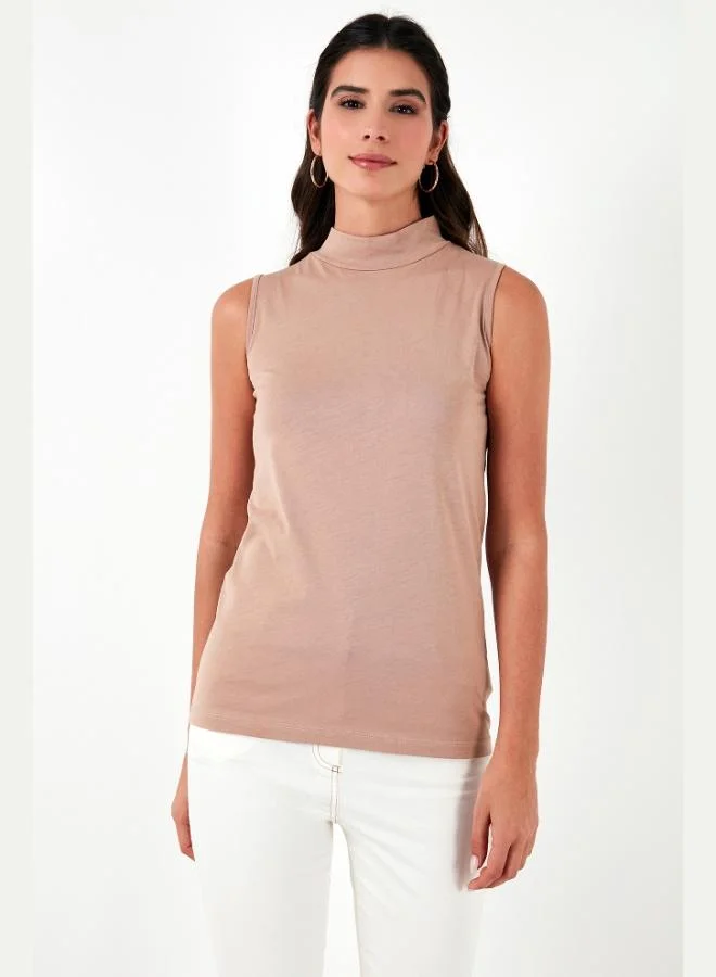 ليلا تيشيرت نسائي بدون أكمام بياقة عالية من قطن ليلا