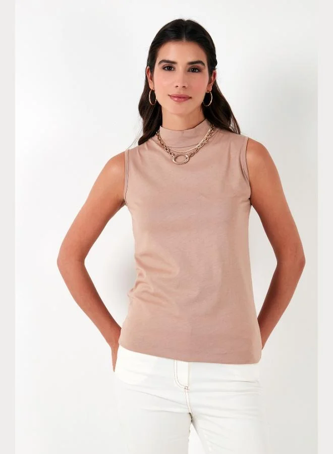 ليلا تيشيرت نسائي بدون أكمام بياقة عالية من قطن ليلا