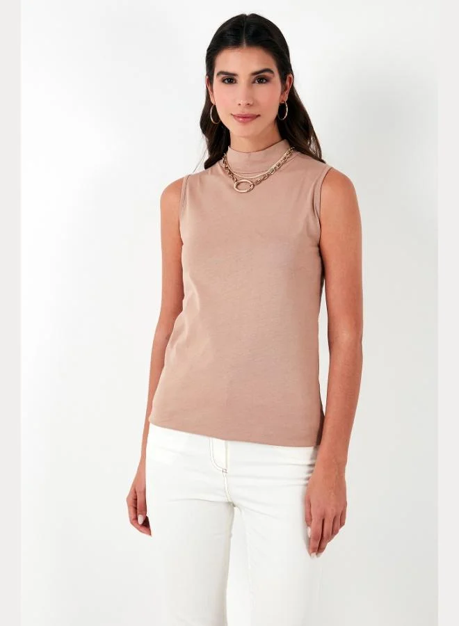 ليلا تيشيرت نسائي بدون أكمام بياقة عالية من قطن ليلا