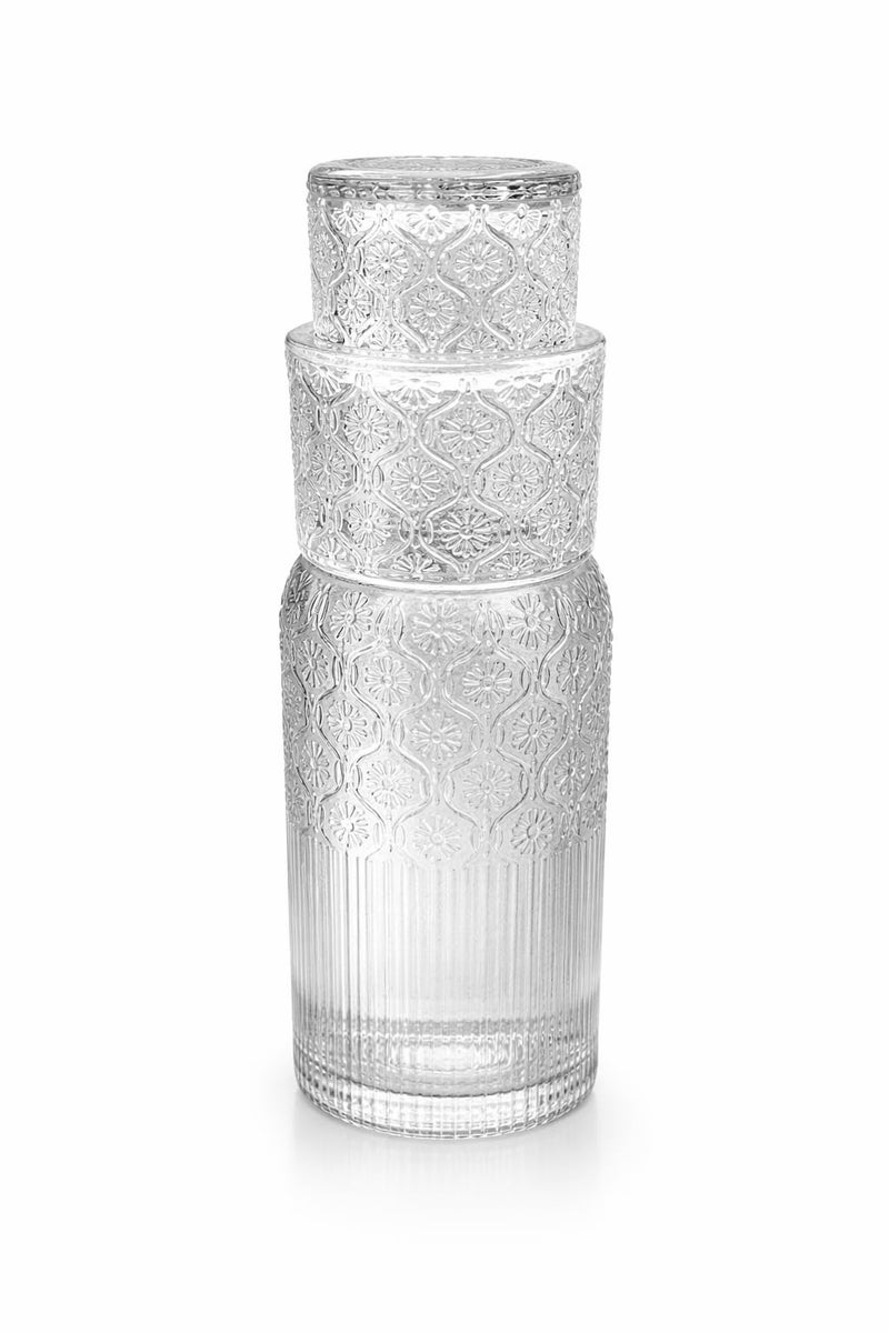 Bedside Night Carafe Pitcher and Tumbler Glass Set - Carafe and Glass Set - Water Jug and Glasses Set - 1000ml (Shape 2) - Image 1