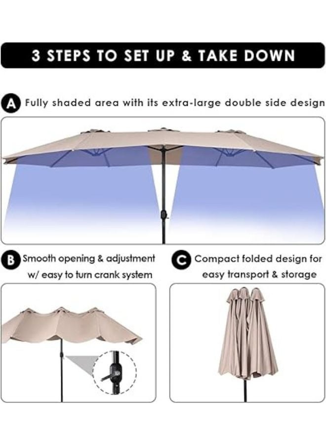 Harmony Home Harmony Home 6.5 x 10 ft Rectangular Patio Umbrella, Outdoor Market Table Umbrella with Crank & Push Button Tilt, UV & Weather Resistant, Beige  - Image 5