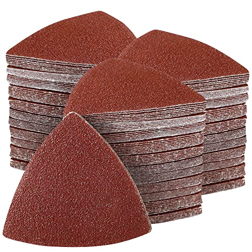 gulrear 200Pcs 80mm Triangle Sanding Pads, Hook and Loop Triangular Sandpaper for 3-1/8 Inch Oscillating Multi Tool Sanding Pad, Grit 40/60/80/100/120/180/240, for Wood/Plaster Other Surfaces Polish Sanding - Image 1