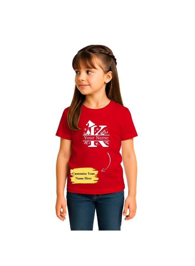 برينت شوب فور مي تي شيرت أحمر مطبوع عليه حروف أبجدية عيد الميلاد مخصصة للبنات - تي شيرت أطفال باسم مخصص - ملابس احتفالية للعطلات - Image 3