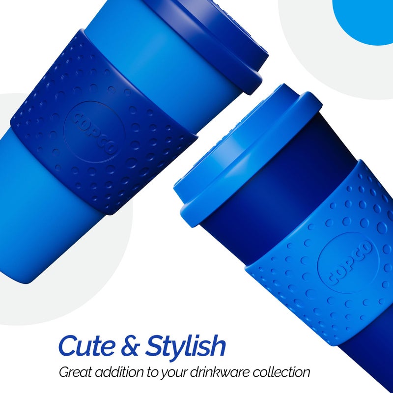 كوبكو Copco Acadia 16oz Travel Mug with Lid من 2 جدار مزدوج معزول من الأكمام غير القابلة للانزلاق وخالية من BPA-ميكروويف وغسالة الصحون البلاستيكية القابلة لإعادة الاستخدام للذهاب لقهوة السفر (البحرية/الأزرق) - Image 4