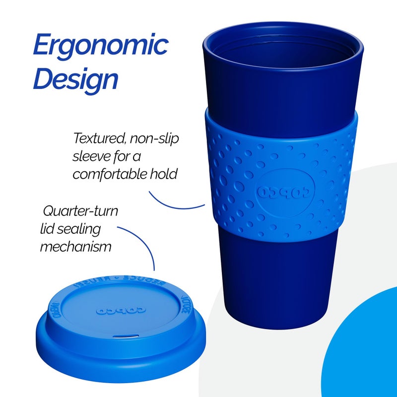 كوبكو Copco Acadia 16oz Travel Mug with Lid من 2 جدار مزدوج معزول من الأكمام غير القابلة للانزلاق وخالية من BPA-ميكروويف وغسالة الصحون البلاستيكية القابلة لإعادة الاستخدام للذهاب لقهوة السفر (البحرية/الأزرق) - Image 5