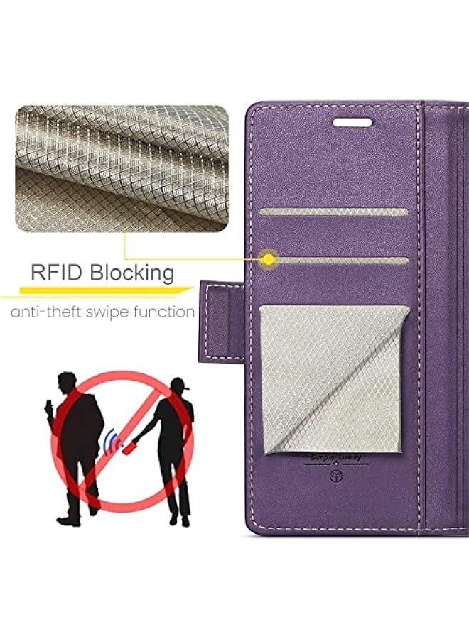حافظة محفظة بمغناطيس مانع للتشويش RFID لهاتف Samsung Galaxy S22 5G، حامل بطاقات ودعم مغناطيسي، جلدية قابلة للطي ومحمية (6.1 بوصة) - بنفسجي - Image 3