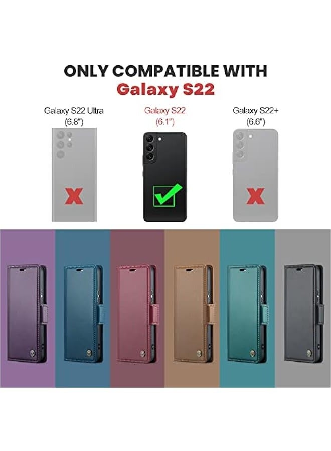 حافظة محفظة بمغناطيس مانع للتشويش RFID لهاتف Samsung Galaxy S22 5G، حامل بطاقات ودعم مغناطيسي، جلدية قابلة للطي ومحمية (6.1 بوصة) - بنفسجي - Image 2