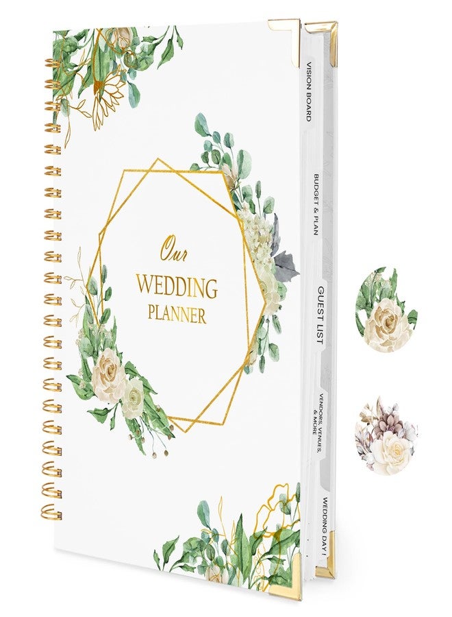 Braveriky Wedding Planner Book and Organizer for the Bride, 9x12" Wedding Planning Book with 5 Tabbed Sections, Pockets, Checklists, Calendars, Countdown, Metal Corner, Engagement Gifts for Couples, Floral - Image 1