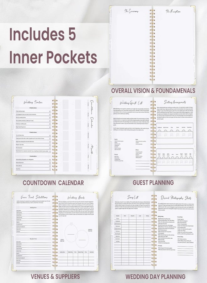 Braveriky Wedding Planner Book and Organizer for the Bride, 9x12" Wedding Planning Book with 5 Tabbed Sections, Pockets, Checklists, Calendars, Countdown, Metal Corner, Engagement Gifts for Couples, Floral - Image 5