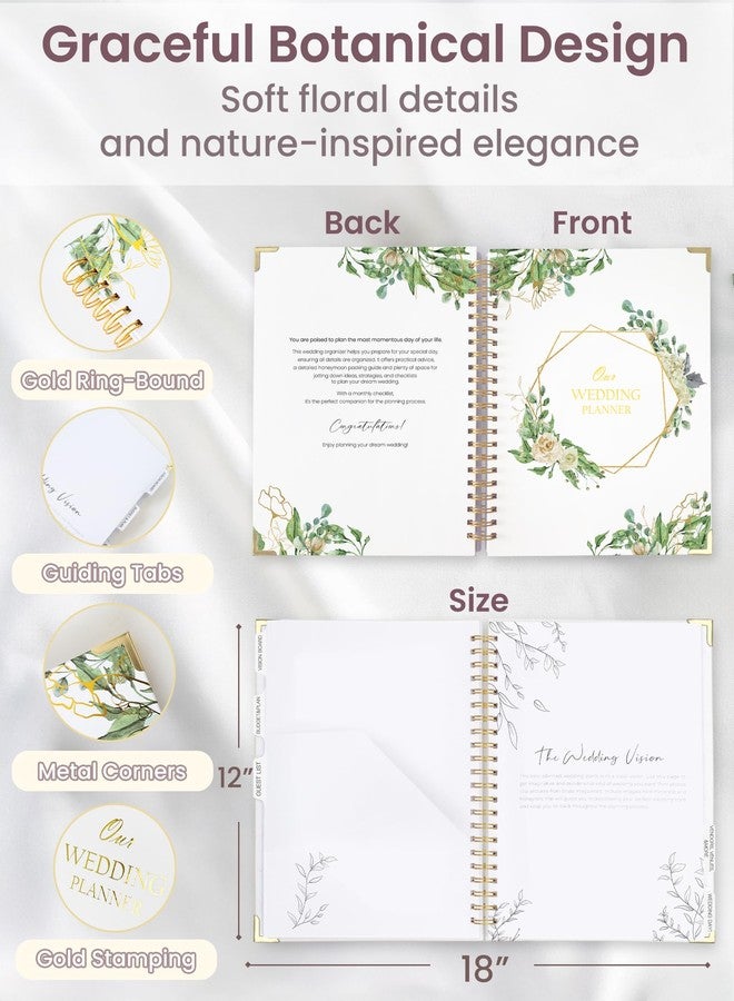 Braveriky Wedding Planner Book and Organizer for the Bride, 9x12" Wedding Planning Book with 5 Tabbed Sections, Pockets, Checklists, Calendars, Countdown, Metal Corner, Engagement Gifts for Couples, Floral - Image 2