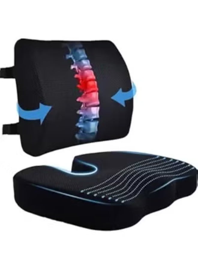 Memory Foam Seat Cushion and Lumbar Support Pillow for Office Chair and Car Seat, Ergonomic Back and Hip Comfort Cushion with Washable Cover for Daily Use - Image 1