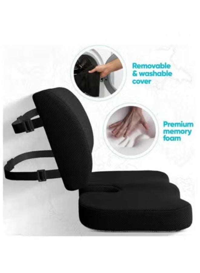 Memory Foam Seat Cushion and Lumbar Support Pillow for Office Chair and Car Seat, Ergonomic Back and Hip Comfort Cushion with Washable Cover for Daily Use - Image 3