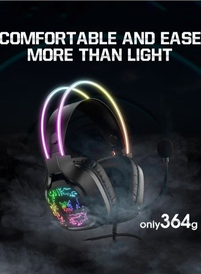 JAJEEK X22 Over-Ear Gaming Wired Headphones – Gaming Headset with RGB LED Lights, Stereo Sound, and Microphone – Comfortable Earphones for PS4/PS5/Xbox One/Xbox Series X/S/Nintendo Switch/PC – Ideal for Immersive Gaming and Long Sessions – Black - Image 2