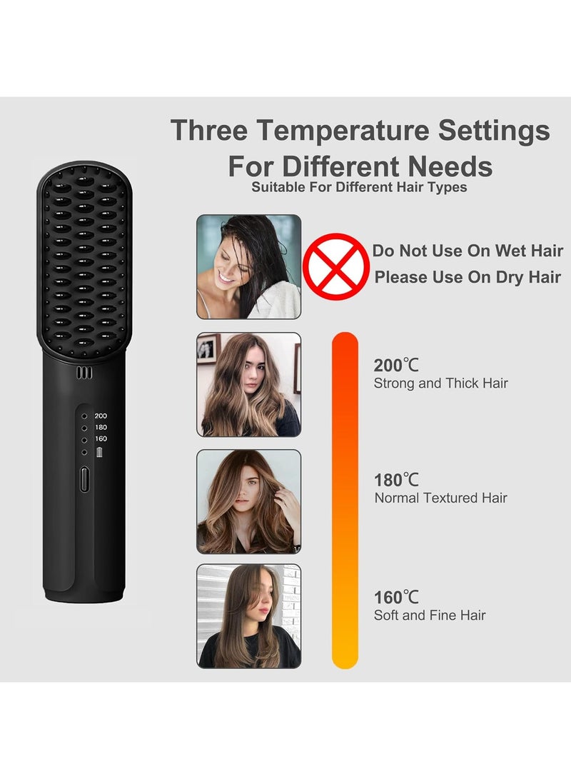 عام فرشاة لتصفيف الشعر بدون أسلاك، مشط تصفيف شعر محمول صغير للنساء مع 3 مستويات حرارة، فرشاة قابلة لإعادة الشحن لتصفيف الشعر واللحية، مضادة للحروق. - Image 3