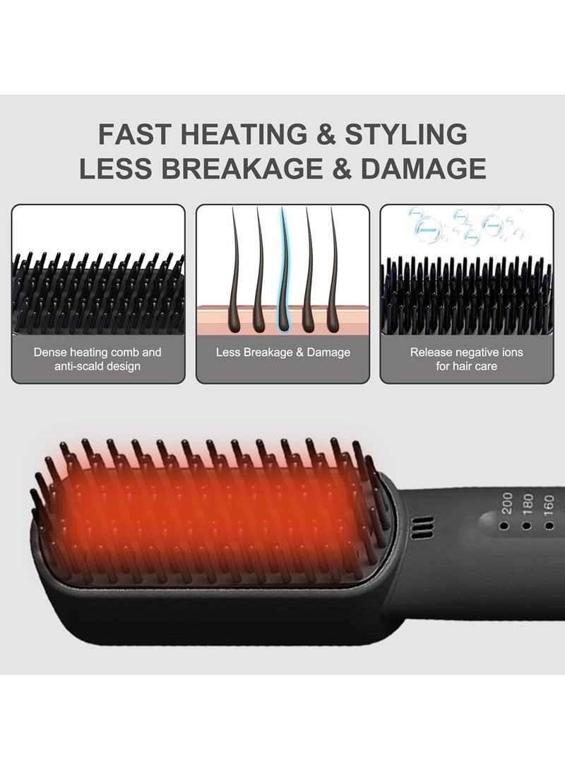 عام فرشاة لتصفيف الشعر بدون أسلاك، مشط تصفيف شعر محمول صغير للنساء مع 3 مستويات حرارة، فرشاة قابلة لإعادة الشحن لتصفيف الشعر واللحية، مضادة للحروق. - Image 2