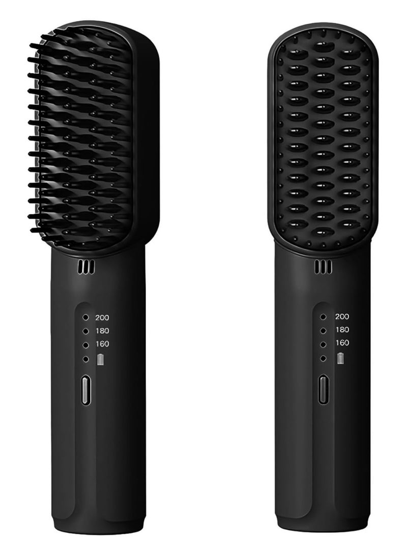عام فرشاة لتصفيف الشعر بدون أسلاك، مشط تصفيف شعر محمول صغير للنساء مع 3 مستويات حرارة، فرشاة قابلة لإعادة الشحن لتصفيف الشعر واللحية، مضادة للحروق. - Image 1