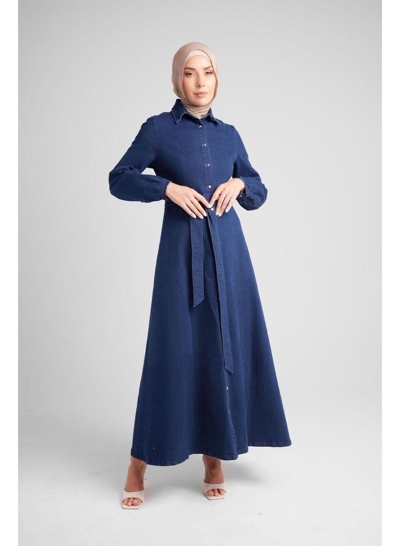 حجاب هاوس فستان دينم بأزرار كاملة - Image 1