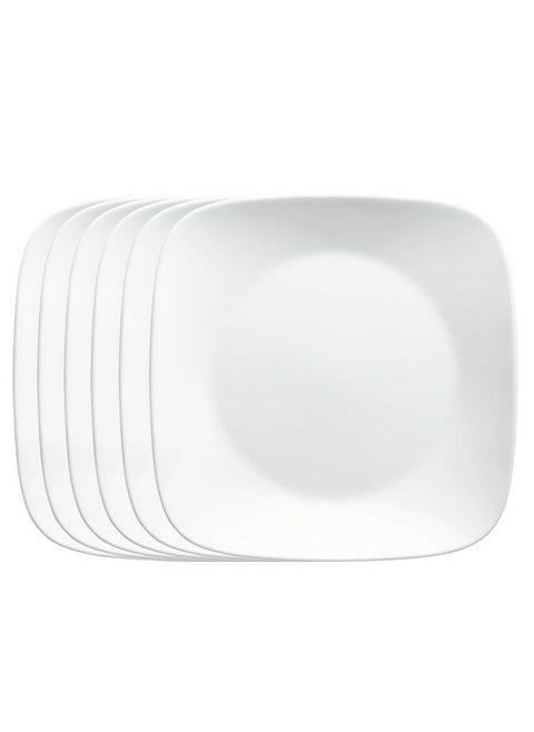 Corelle Vitrelle 6-Piece Salad Plates Set, Triple Layer Glass and Chip Resistant, Lightweight Square 9-Inch Plates, White