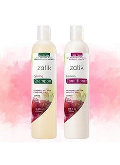 zatik Zatik Naturals - Calming Shampoo + Conditioner Set, with Jasmine and Wild Cherry for Dandruff - Vegan Biodegradable, pH Balanced, FREE FROM EDTA, PEG, Paraben, phthalates, 10.8 oz (One each)  - Image 1