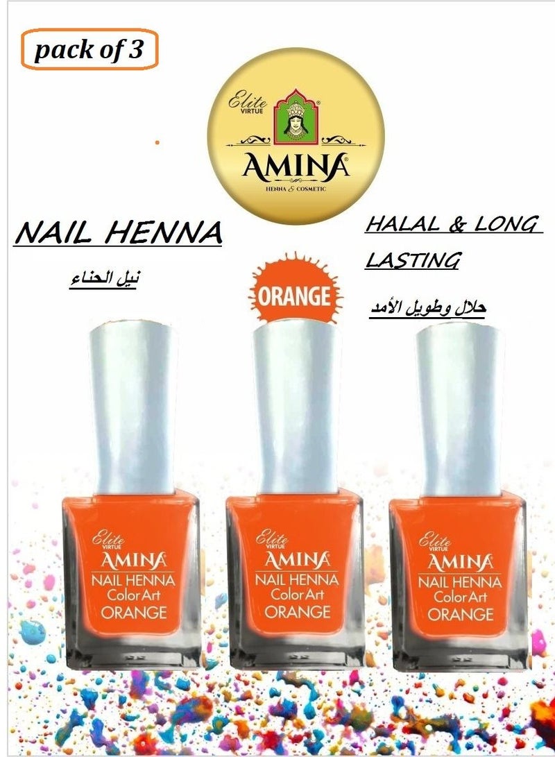 Amina Nail Polish Henna Color Art Nail Paint mehendi  Box Orange 3 Pcs - Image 1