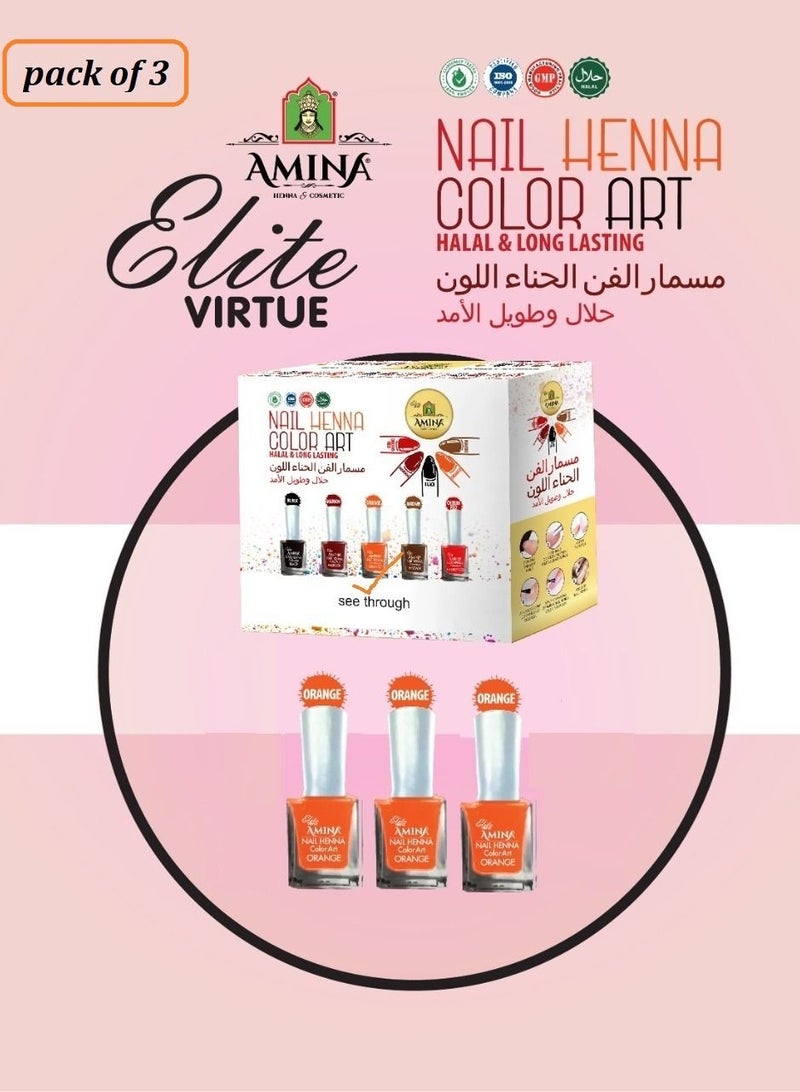 Amina Nail Polish Henna Color Art Nail Paint mehendi  Box Orange 3 Pcs - Image 2